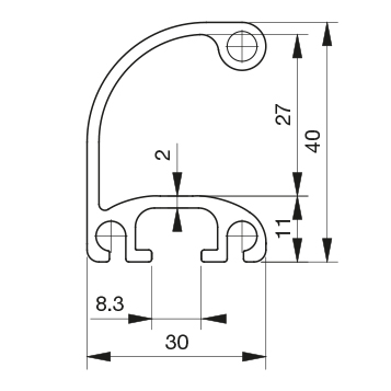 Profilo per maniglia raggiata dim. 40×30