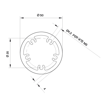 Profilo per rullo nastri trasportatori Ø 50 SP=4 5 fori int. 35