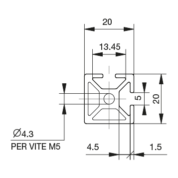 Profilo 20×20 – 2 cave ≠ 5