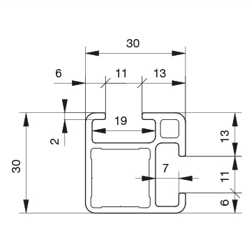 Profilo 30×30 tubolare – 2 cave Fast-Line