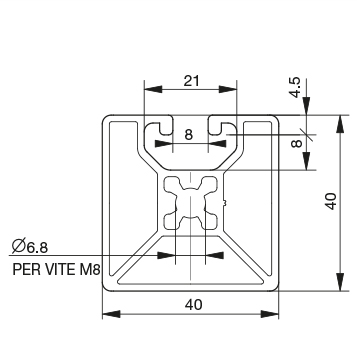 Profilo 40×40 – 1 cava extra leggero