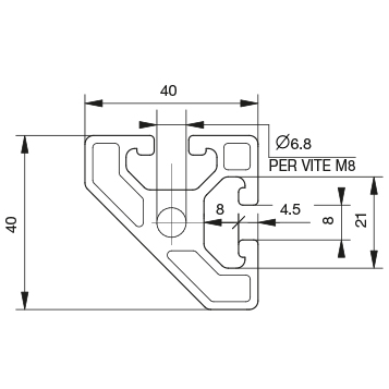 Profilo 40×40 – 1 lato 45°- 2 cave leggero