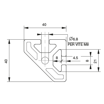 Profilo 40×40 – 1 lato 45° – 2 cave pesante