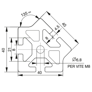 Profilo 40×40 – 1 lato 45° – 3 cave