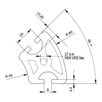 Profilo 40×40 – 45° raggiato – 2 cave