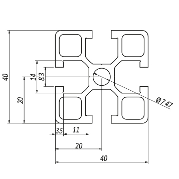 Profilo 40×40 – 4 cave gola serie 45