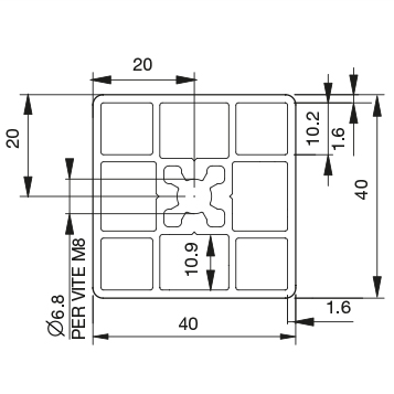 Profilo 40×40 chiuso extra leggero