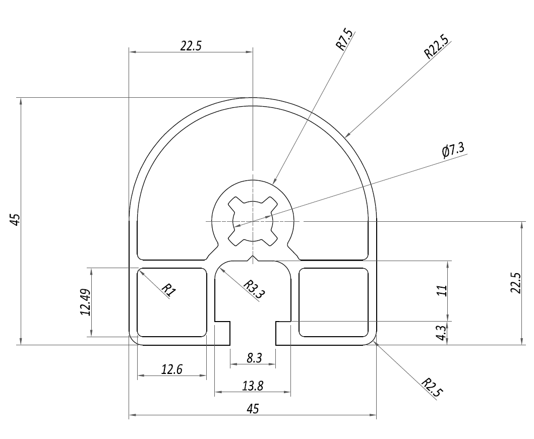 Profilo 45×45 – 1 cava tondo