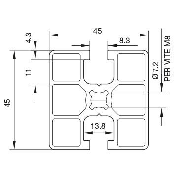 Profilo 45×45 – 2 cave a 180°