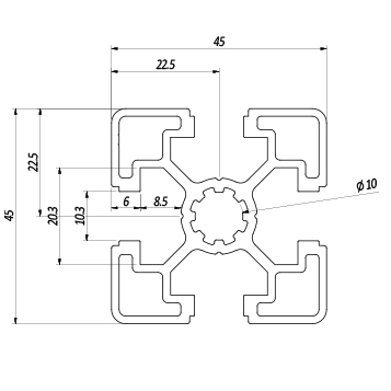 FM792: profilo in alluminio modulare 45x45 con cave