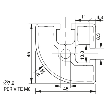 Profilo 45×45 – 2 cave raggiato leggero