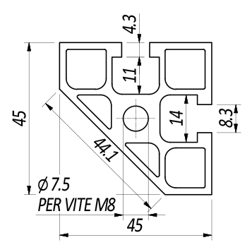 Profilo 45×45 – 2 cave con lato a 45°