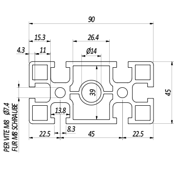 Profilo 45×90 – 6 cave extra pesante