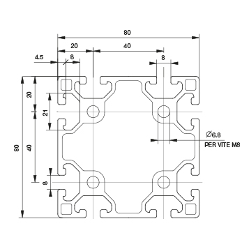 Profilo 80×80 – 8 cave leggero