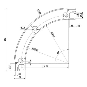 Profilo 26×145 raggiato – 2 Cave a 90°