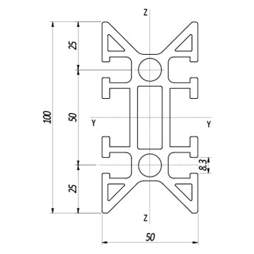 Profilo guida a V 90° 50×100