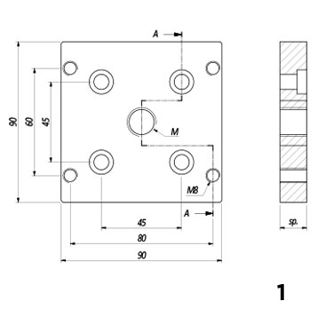 Piastra di fissaggio piedi e ruote 90×90