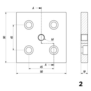 Piastra di fissaggio piedi e ruote 90×90